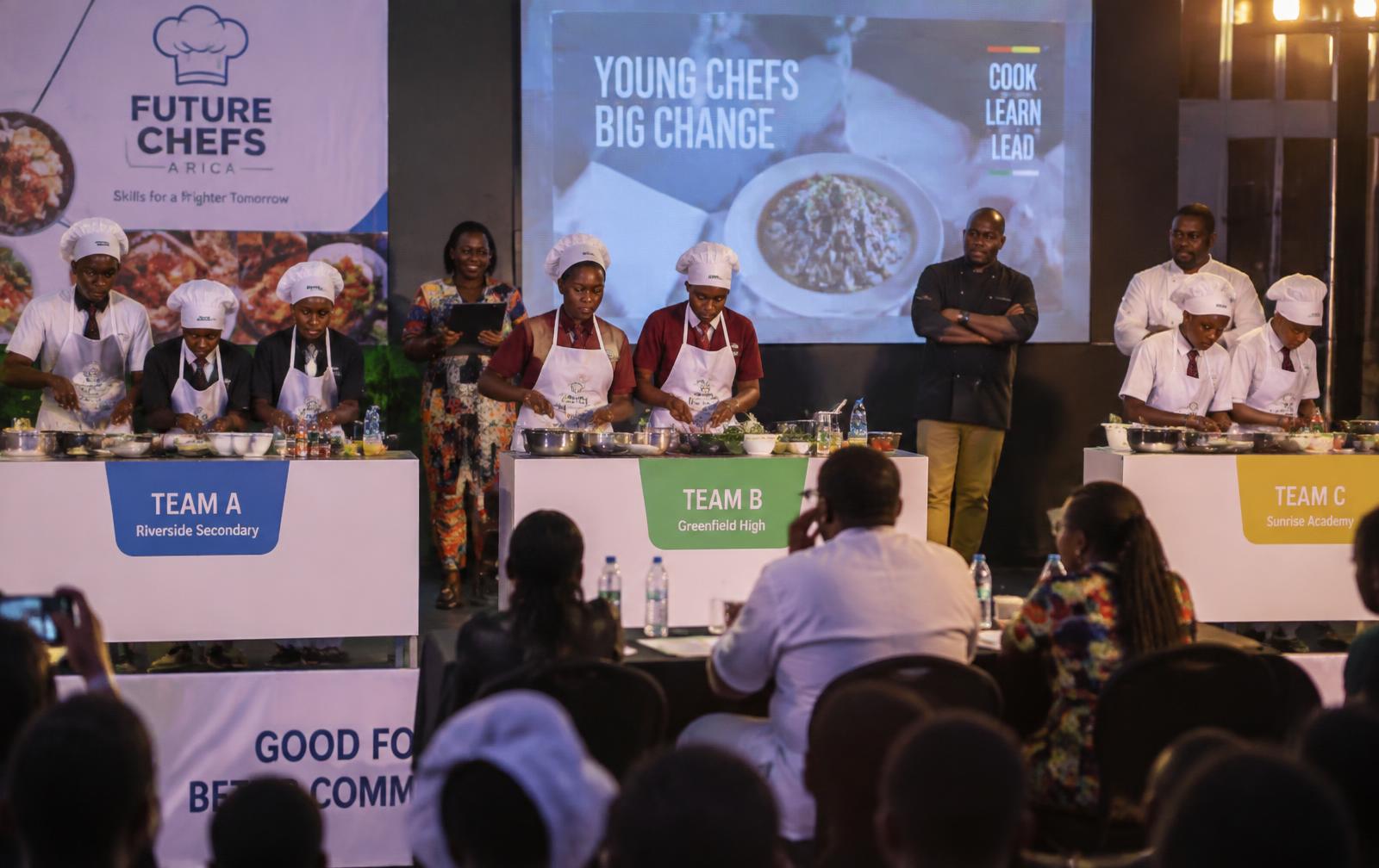 Secondary school teams competing at a youth cooking competition