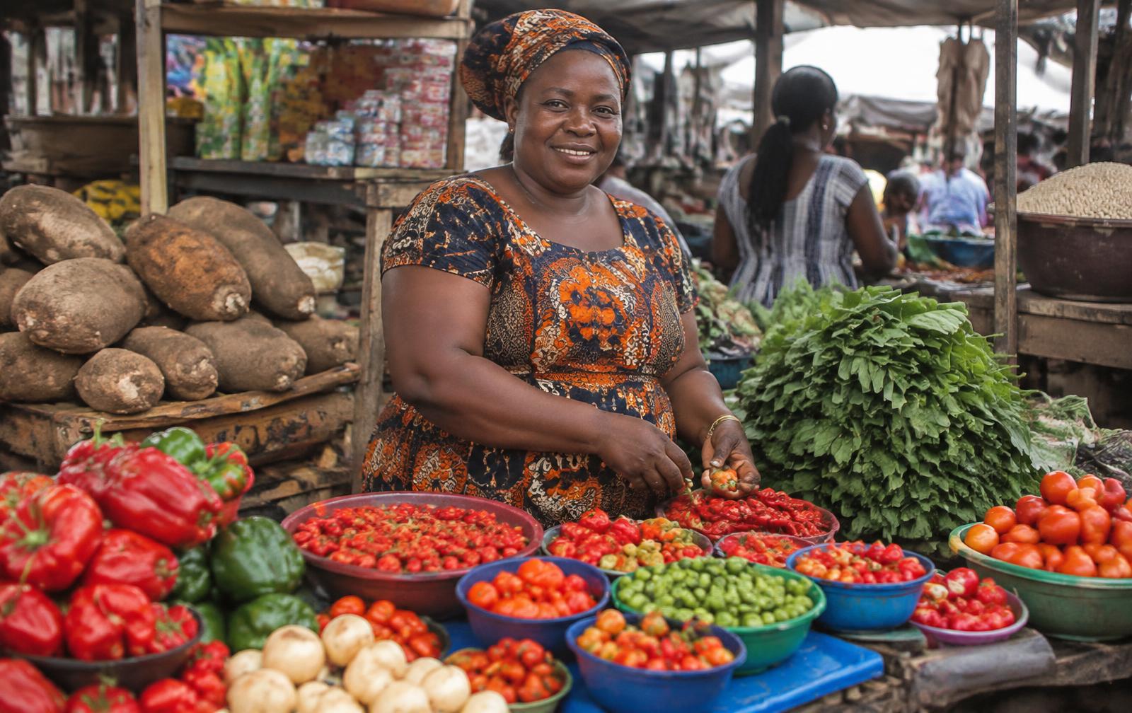 A market trader with fresh local produce