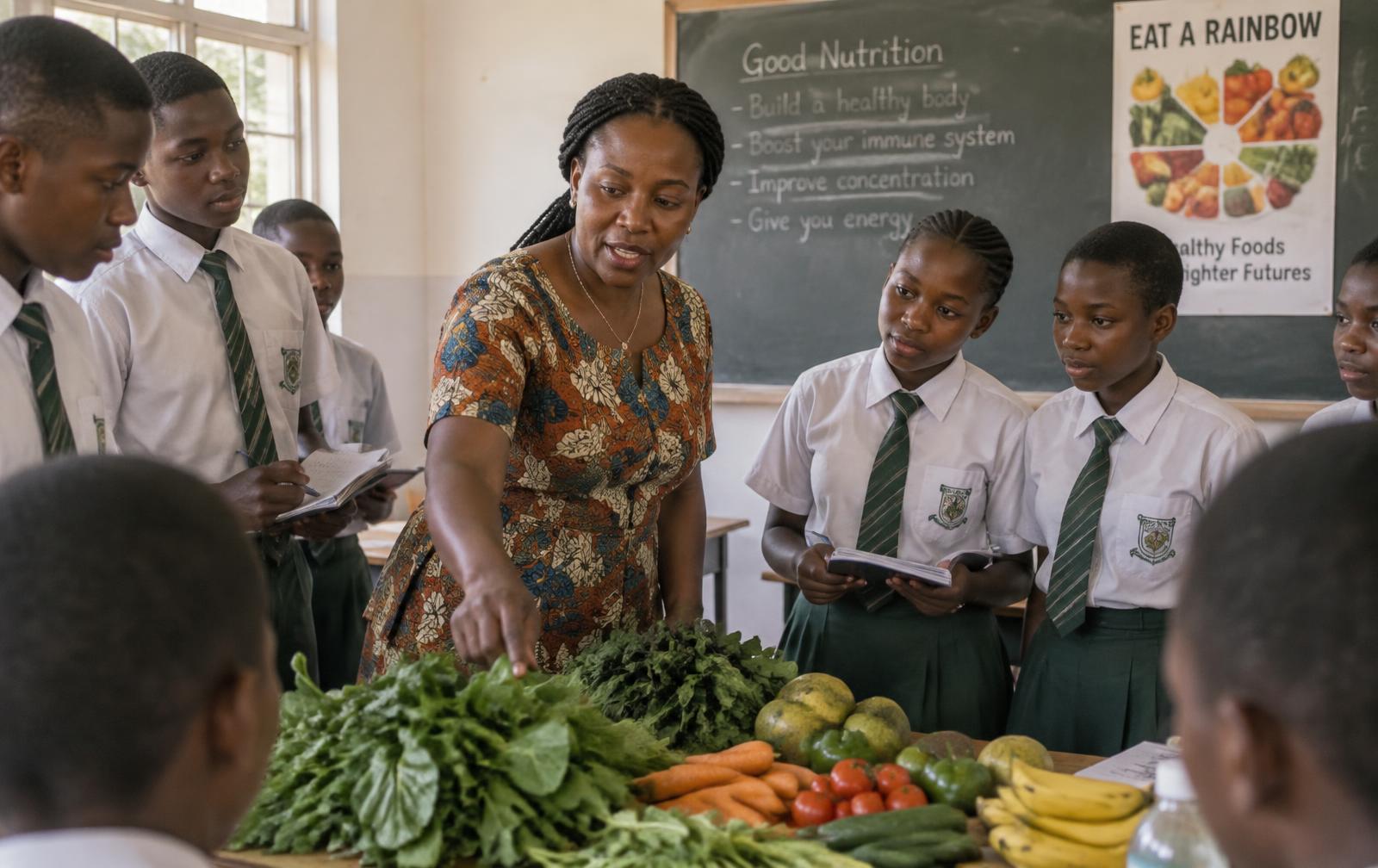 Students learning about nutrition in a classroom
